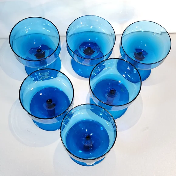 Mid-Century Aqua Blue Glass Coupes - Picture 2 of 9